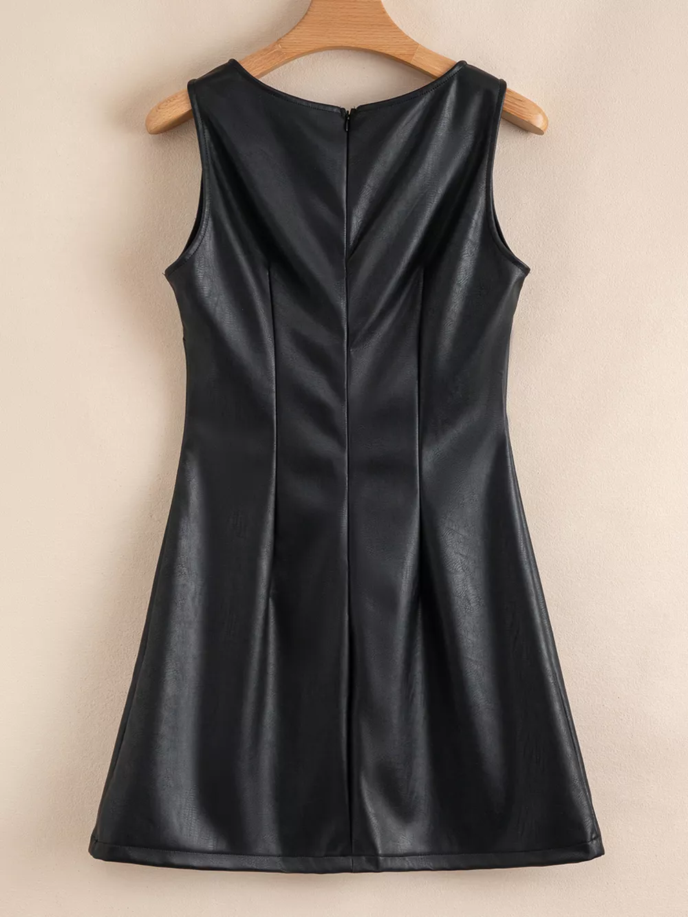 Vegan Leather Sleeveless Mini Dress, image 10