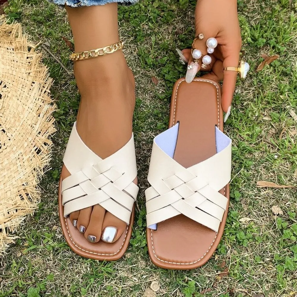 Woven Cross Strap Flat Sandals