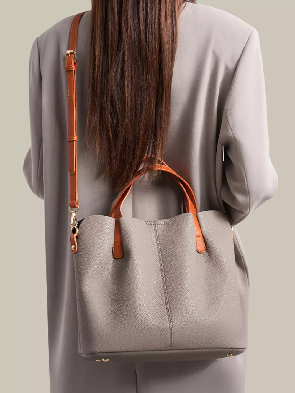 Leather Contrast Handle Handbag, image 11