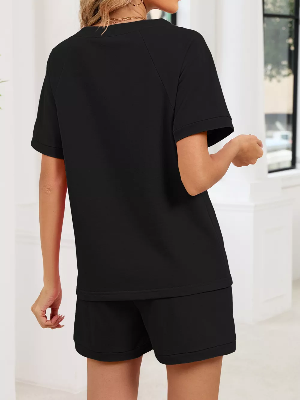Notched Short Sleeve Top and Shorts Set, image 21