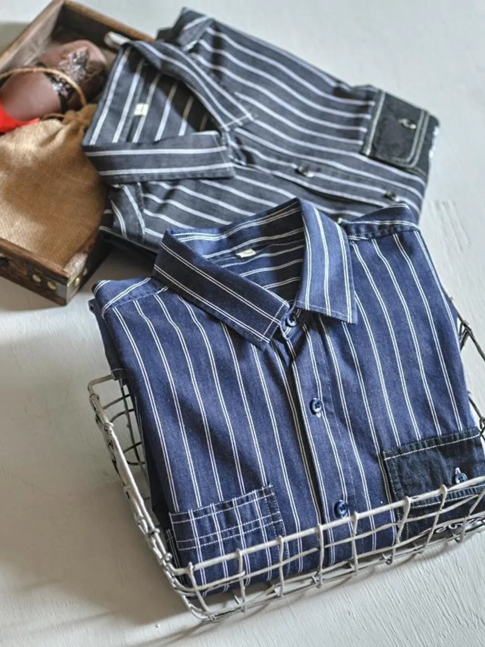 Men's Plus Size Striped Button Up Long Sleeve Shirt, image 6