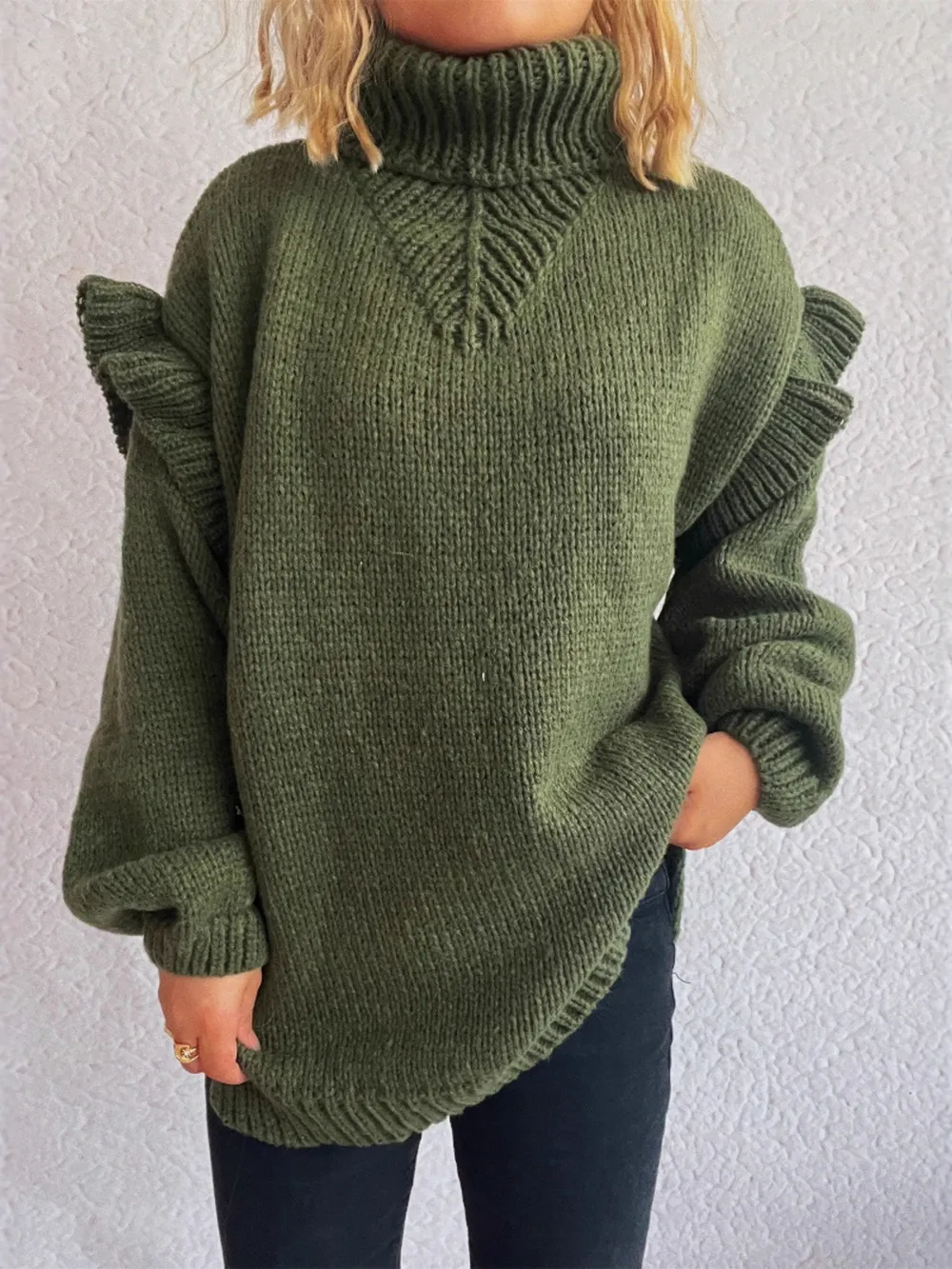 Ruffled Turtleneck Long Sleeve Sweater, image 24