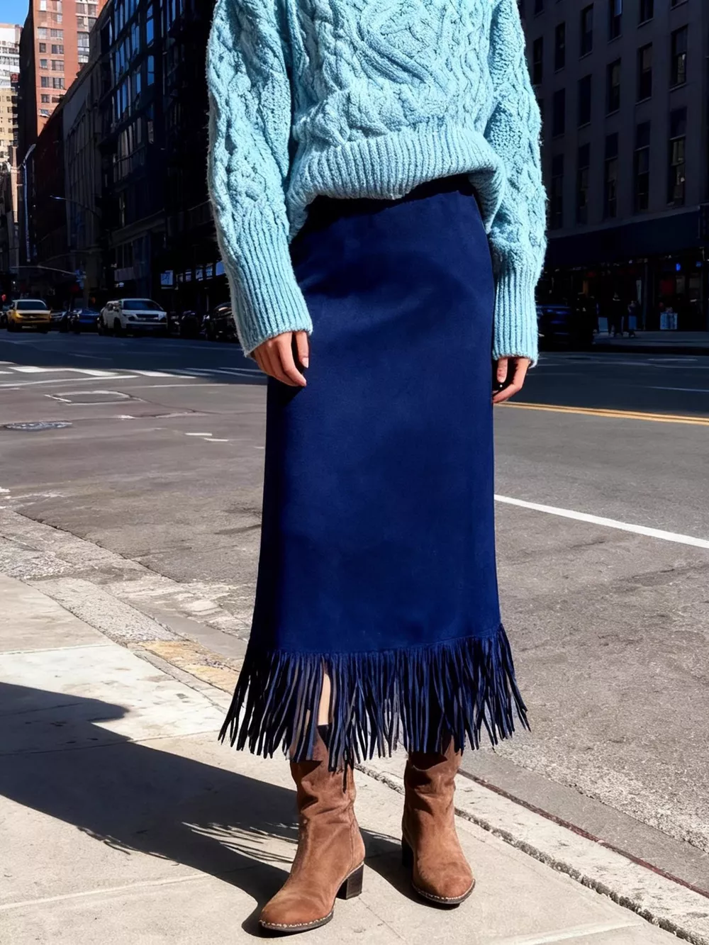 High-Waisted Suede Fringe Midi Skirt, image 14