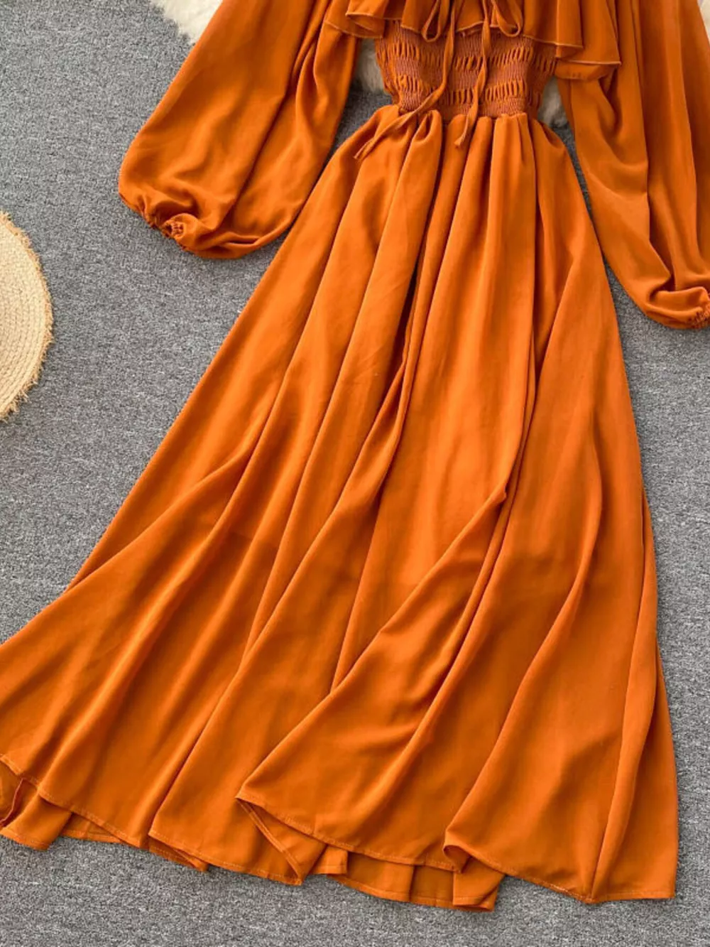 Ruffle Square Neck Balloon Sleeve A-Line Dress, image 5