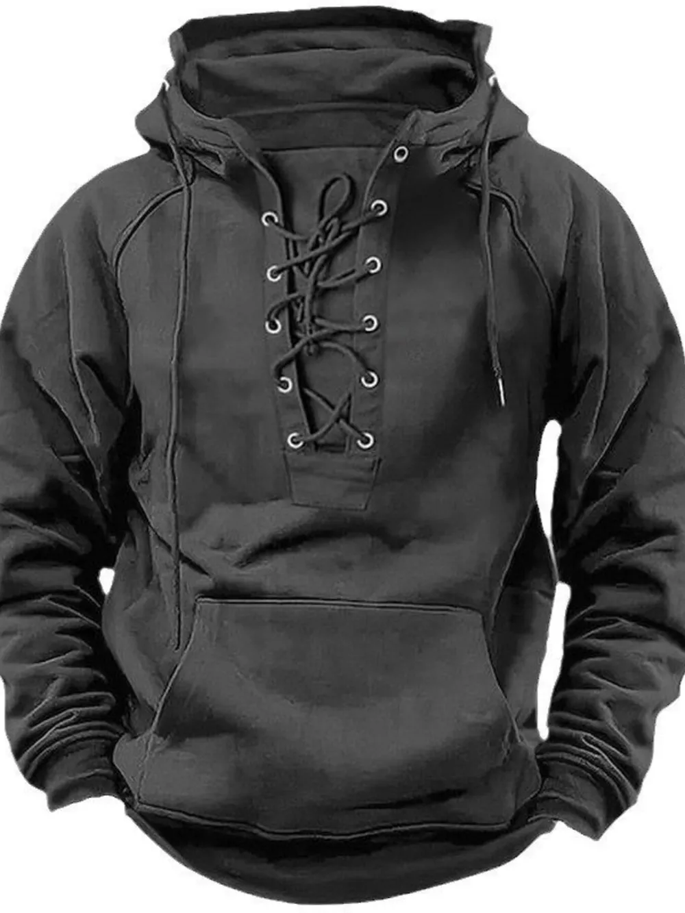 Men's Full Size Lace Up Front Raglan Sleeve Hoodie Plus Size, image 3