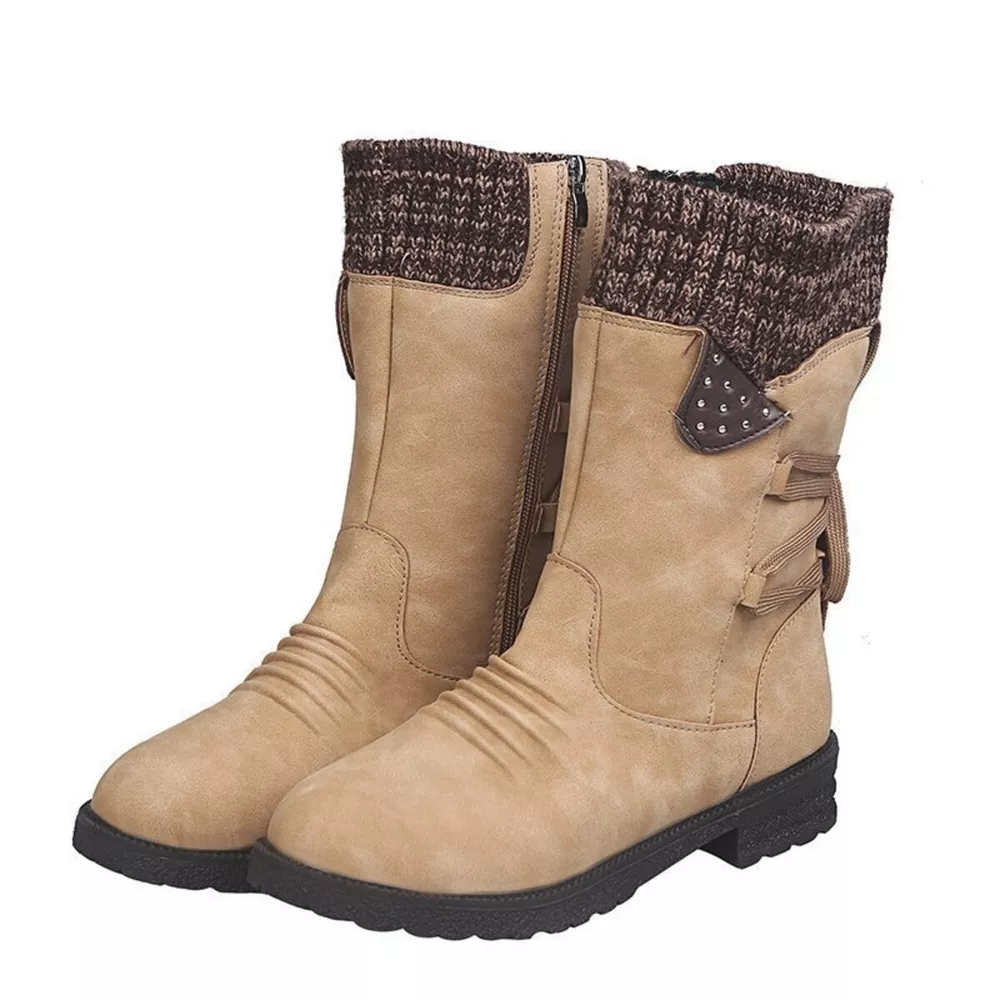 Knitted Cuff Round Toe Boots, image 9