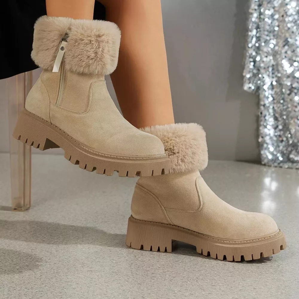 Side Zipper Fuzzy Boots, image 2