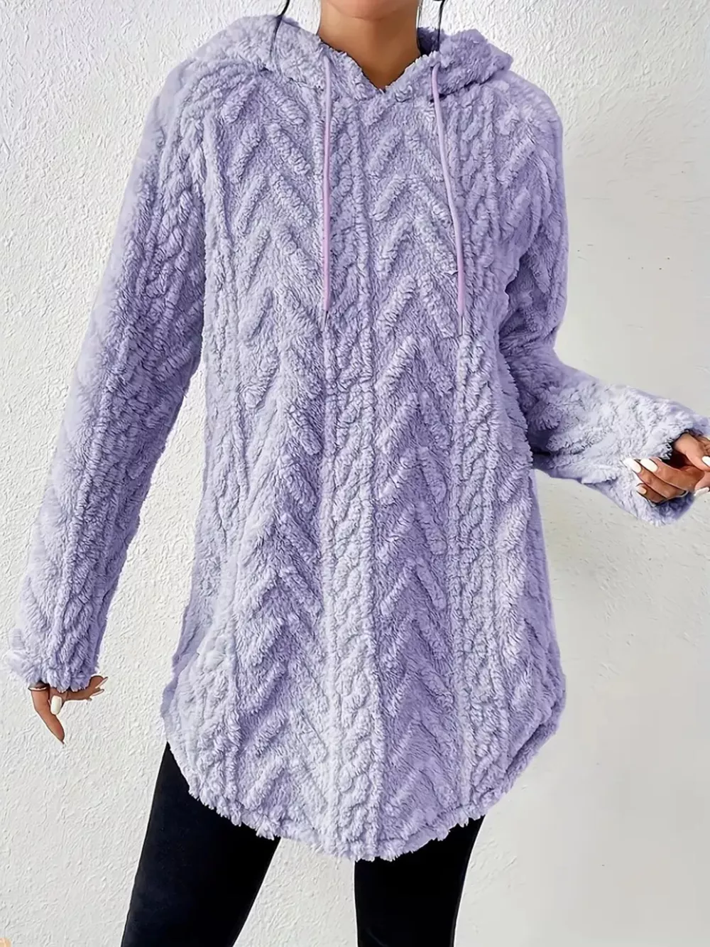 Cozy Textured Drawstring Fleece Hoodie, image 19