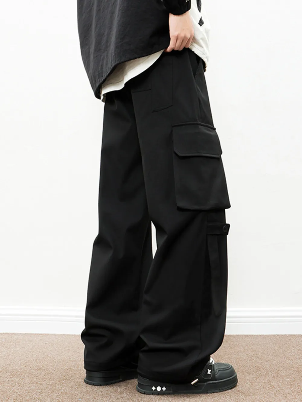 Men's Plus Size Loose Fit Cargo Pants with Drawstring, image 3