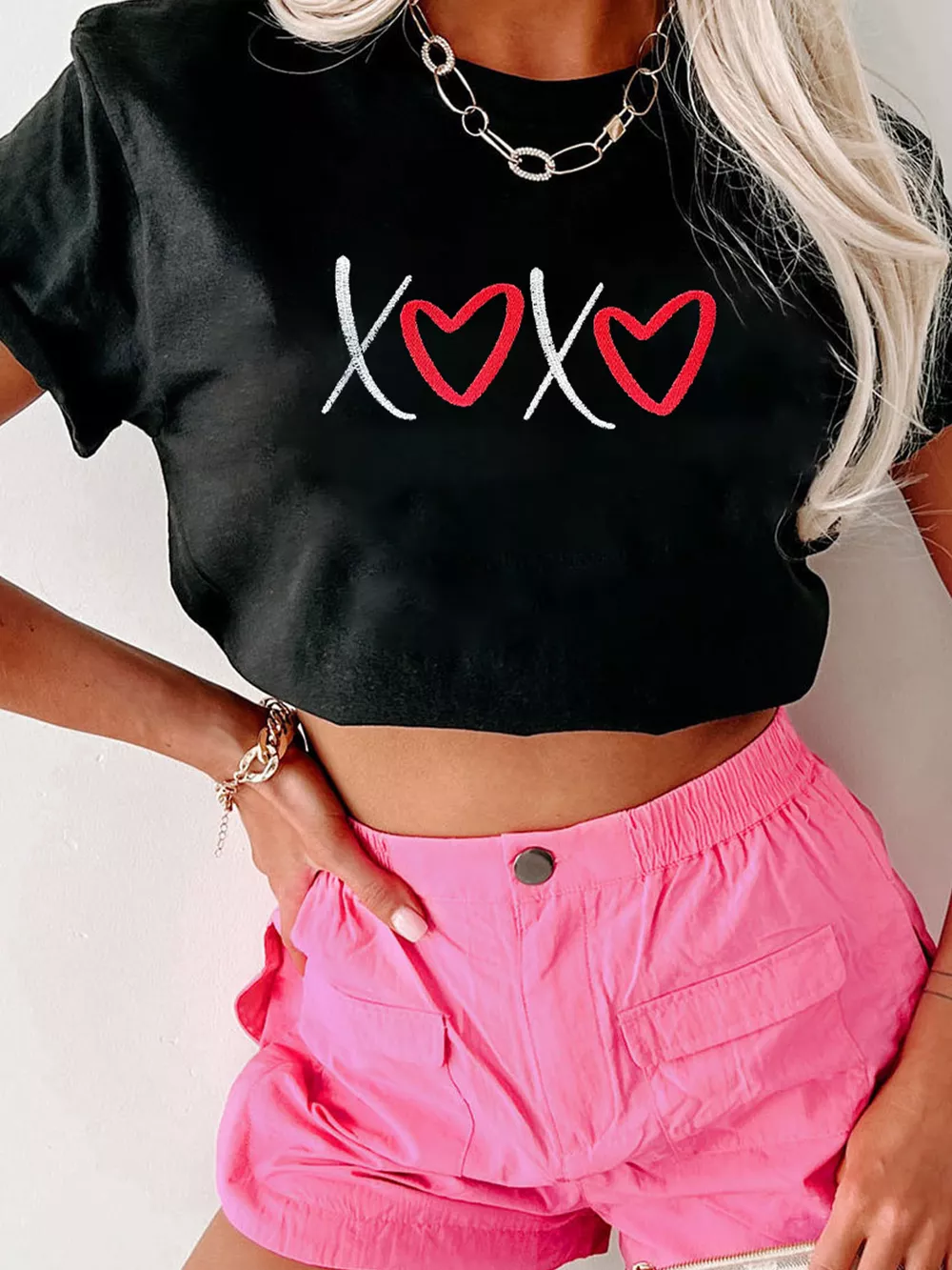 XOXO Valentines Heart Embroidered Casual Tee, image 2