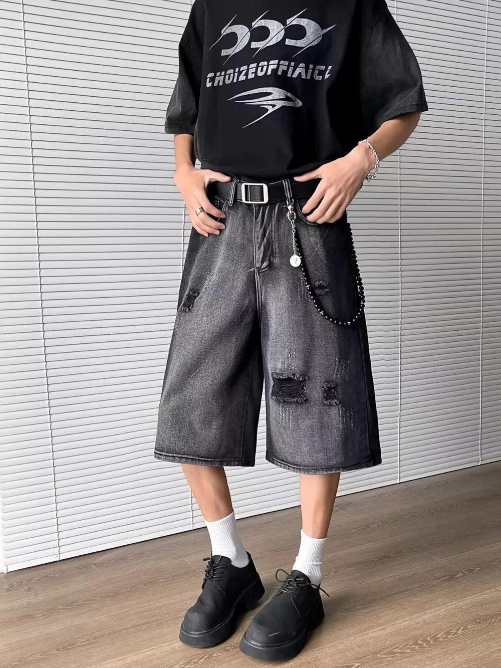 Men's Full Size Distressed Wide Leg Denim Shorts Plus Size, image 5