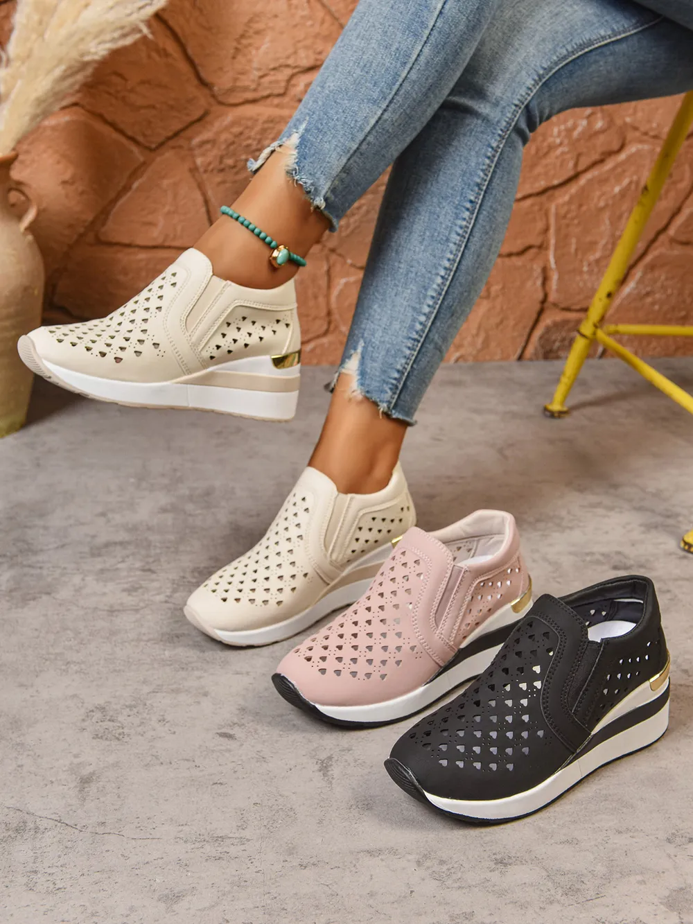 Breathable Cutout Wedge Sneakers, image 6