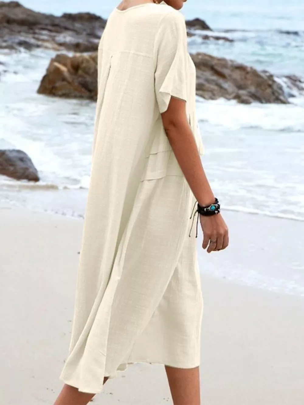 Full Size Casual Linen Blend Midi Dress Plus Size, image 2