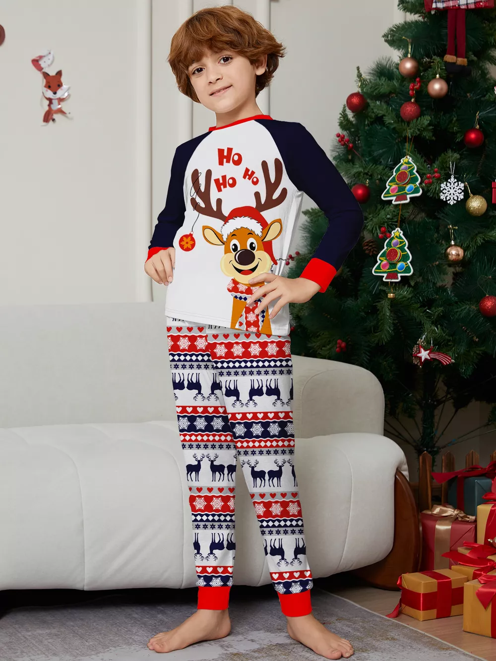Full Size Christmas Reindeer Print Matching Family Pajama Set Plus Size, image 9