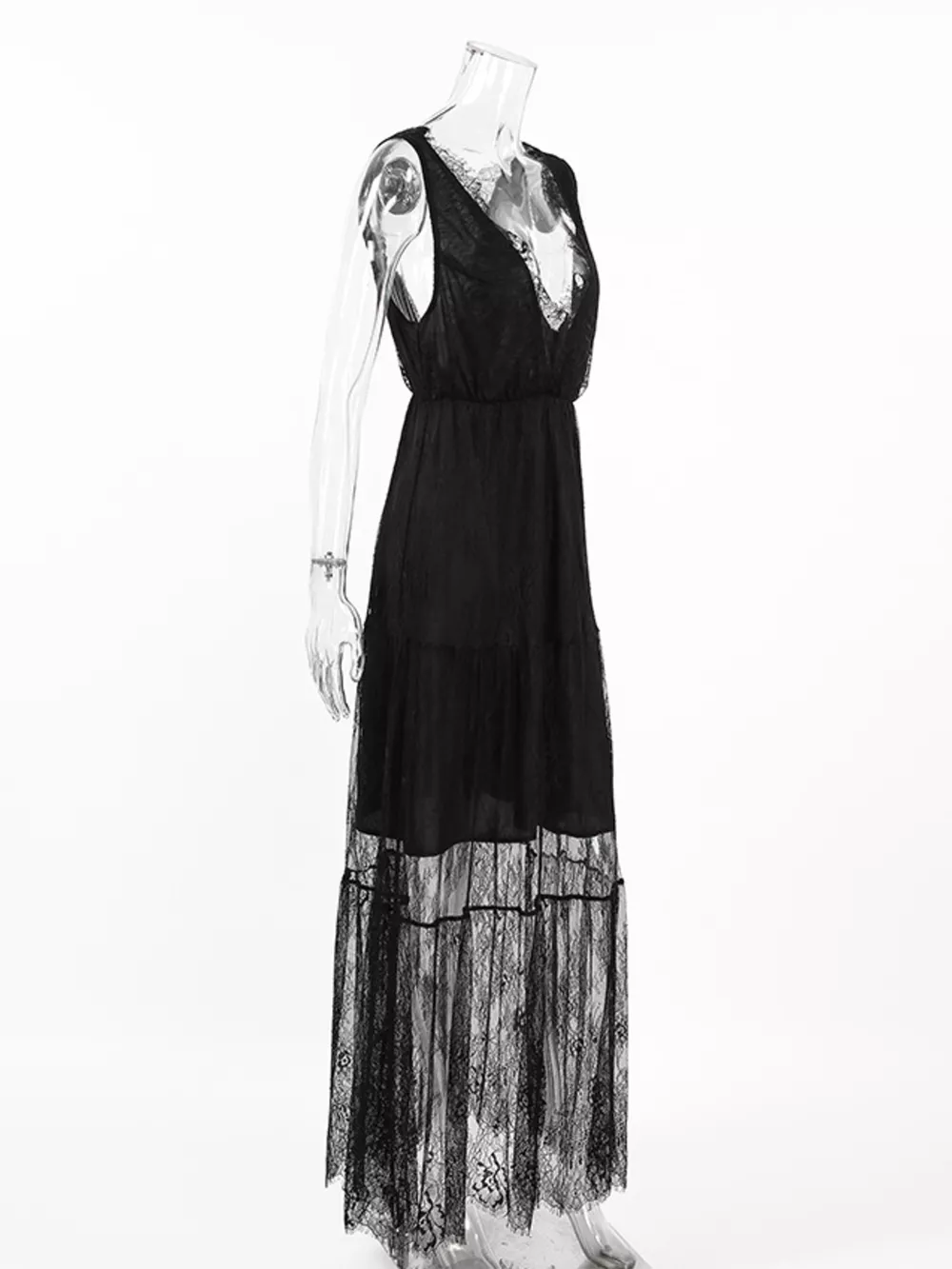 Lace V-Neck Sleeveless Maxi Dress, image 6