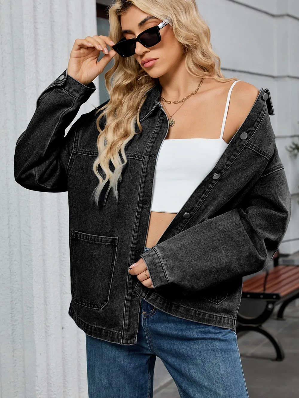 Washed Oversized Button Down Denim Jacket, image 4