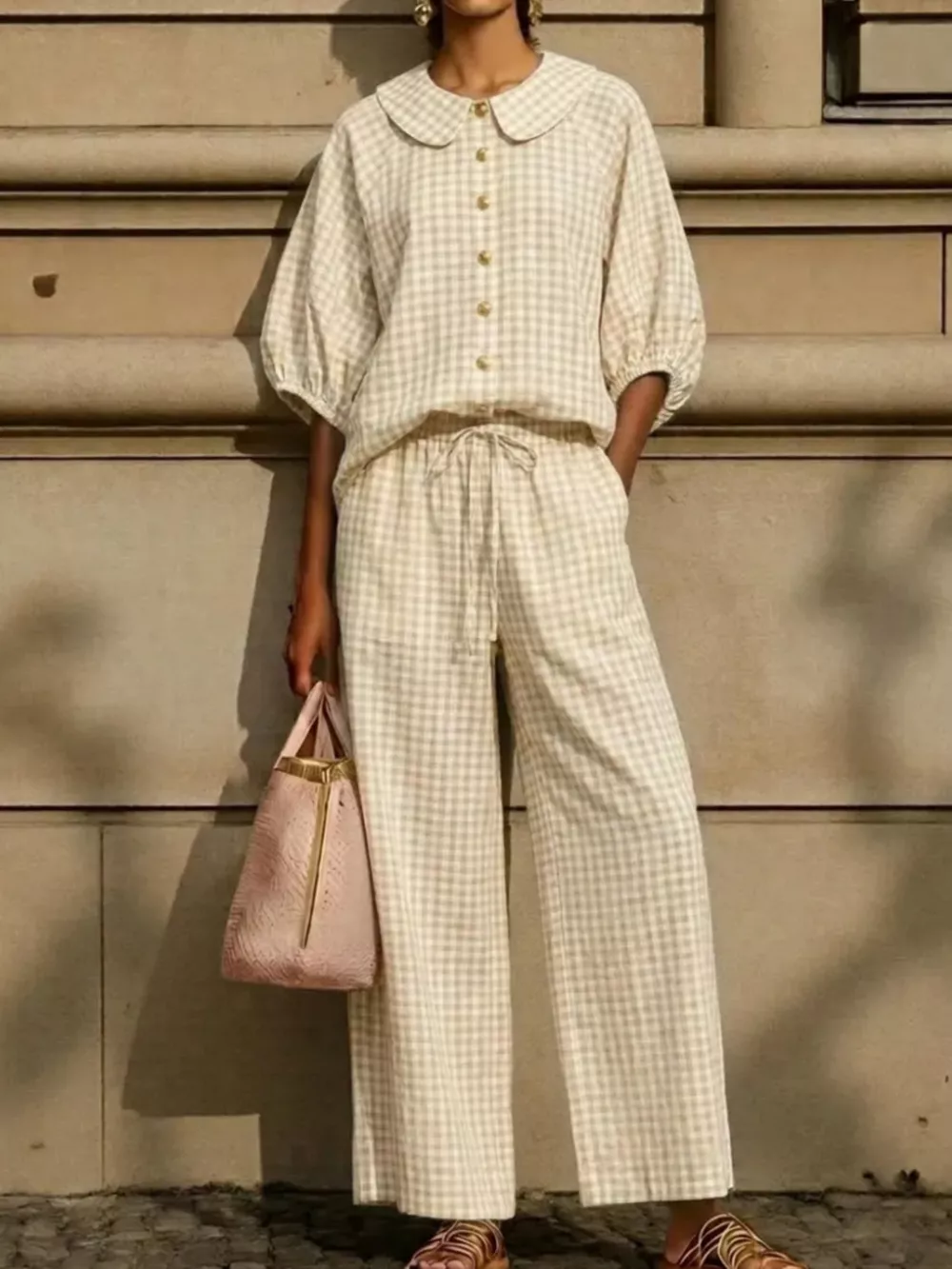 Full Size Plaid Button Up Shirt and Pants Set Plus Size, image 5