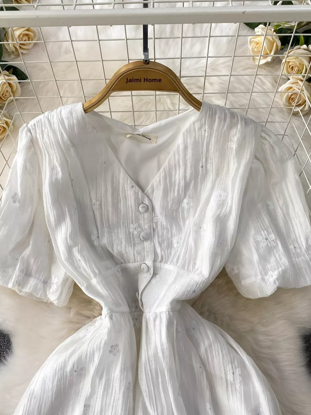 Floral Puff Sleeve A-Line Midi Dress, image 16