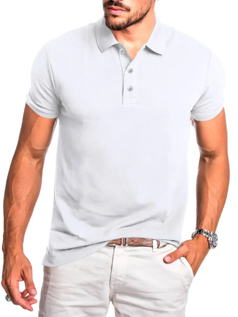 Men's Full Size Button Detail Short Sleeve Polo Plus Size, image 5