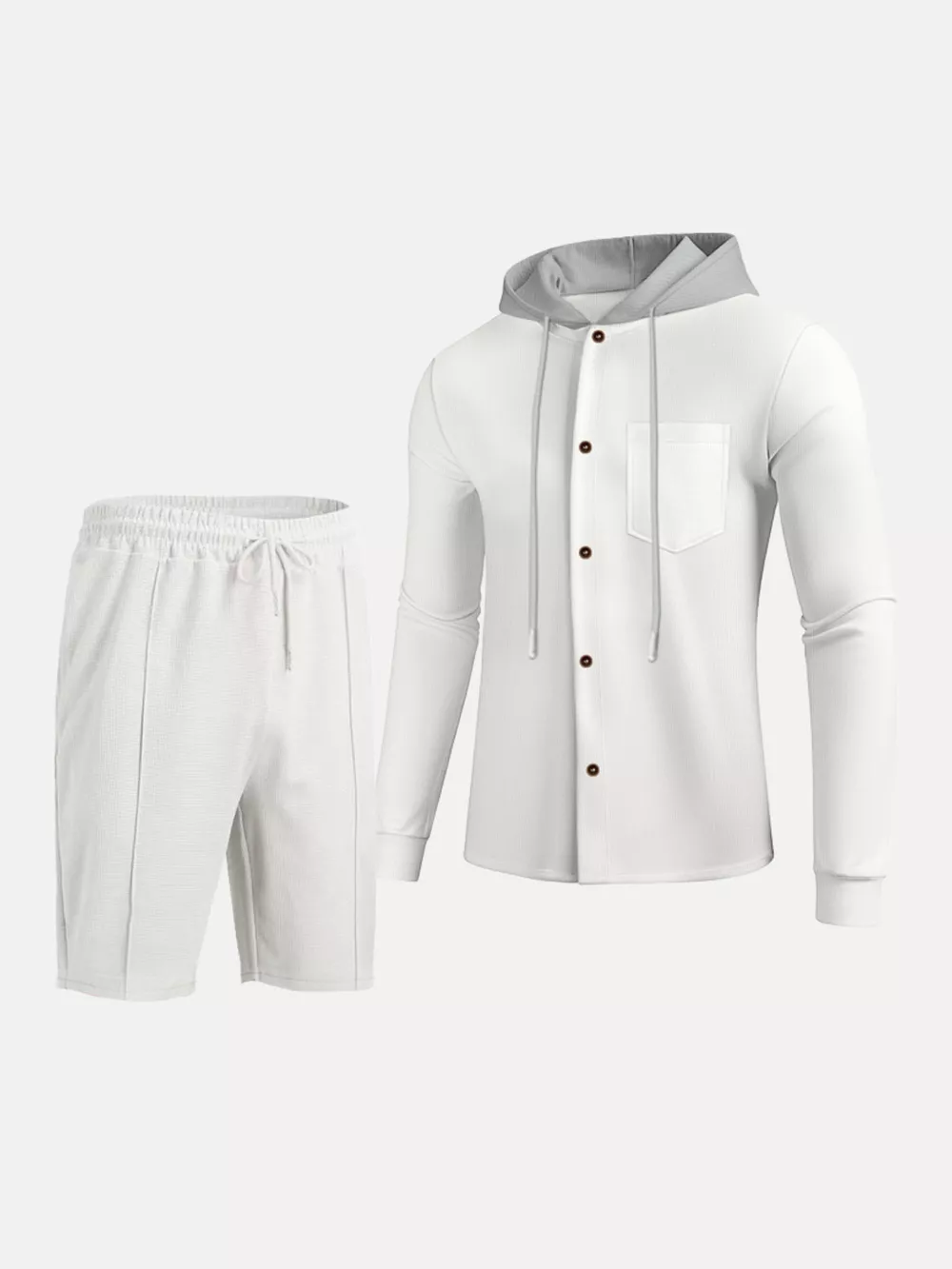 Men's Full Size Casual Hooded Button-Up Top and Shorts Set Plus Size, image 4