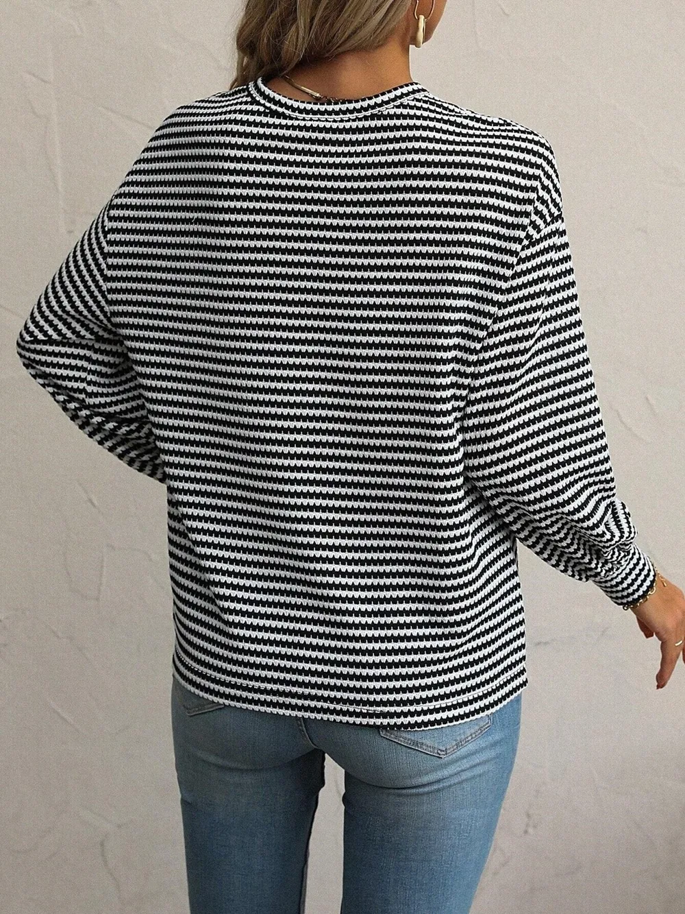 Striped Round Neck Lantern Sleeve Top, image 10