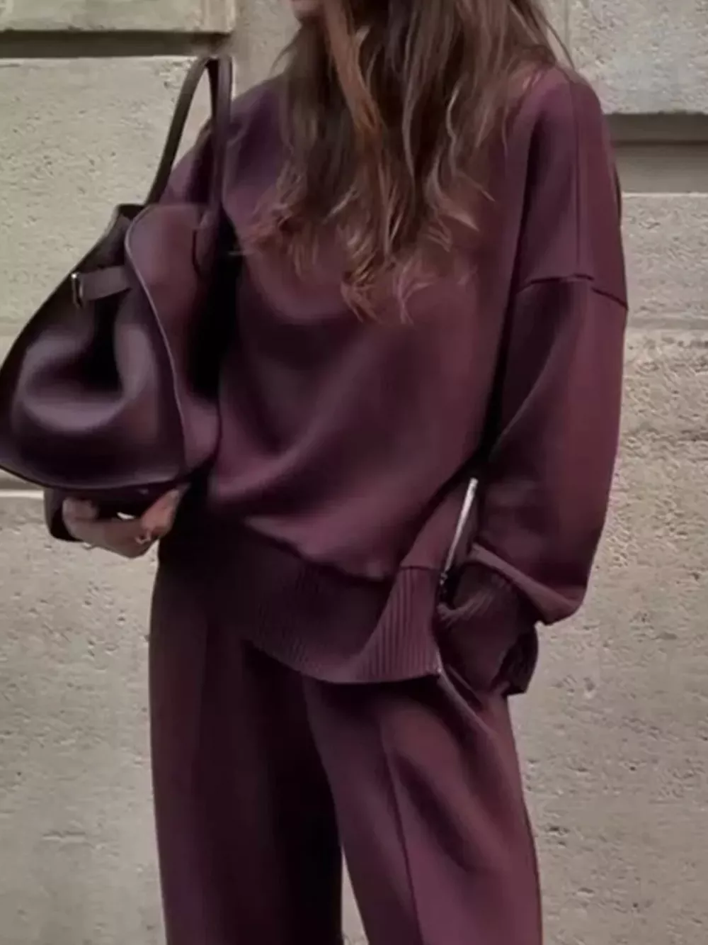 Dropped Shoulder Sweatshirt and Wide-Leg Pants Set, image 3