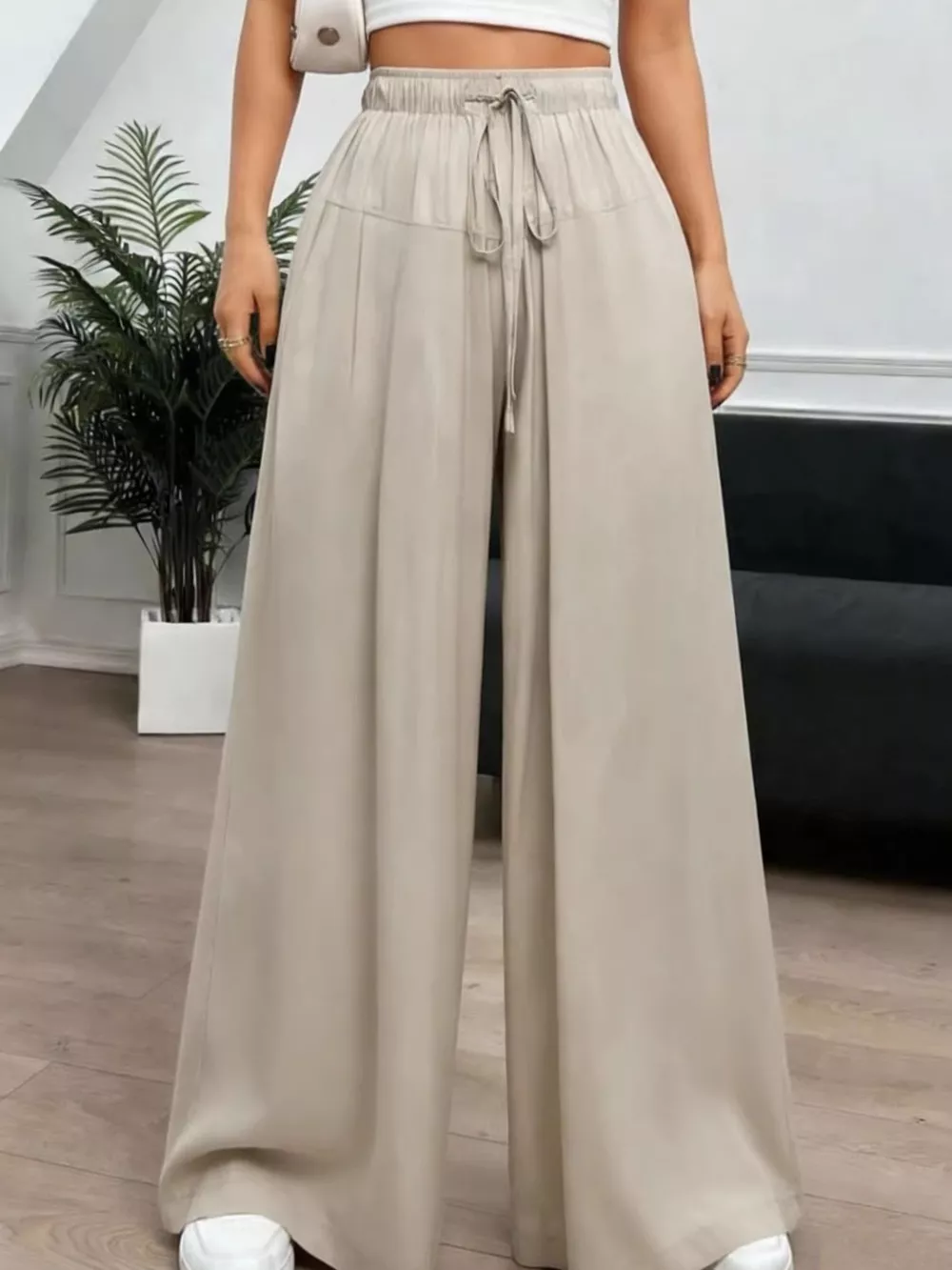 Wide-Leg Drawstring Casual Pants, image 3