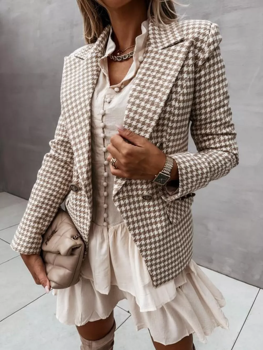 Houndstooth Double-Breasted Blazer, image 4