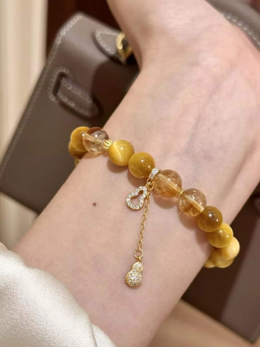 Tiger Eye Beaded Bracelet with Gourd Charm, image 4
