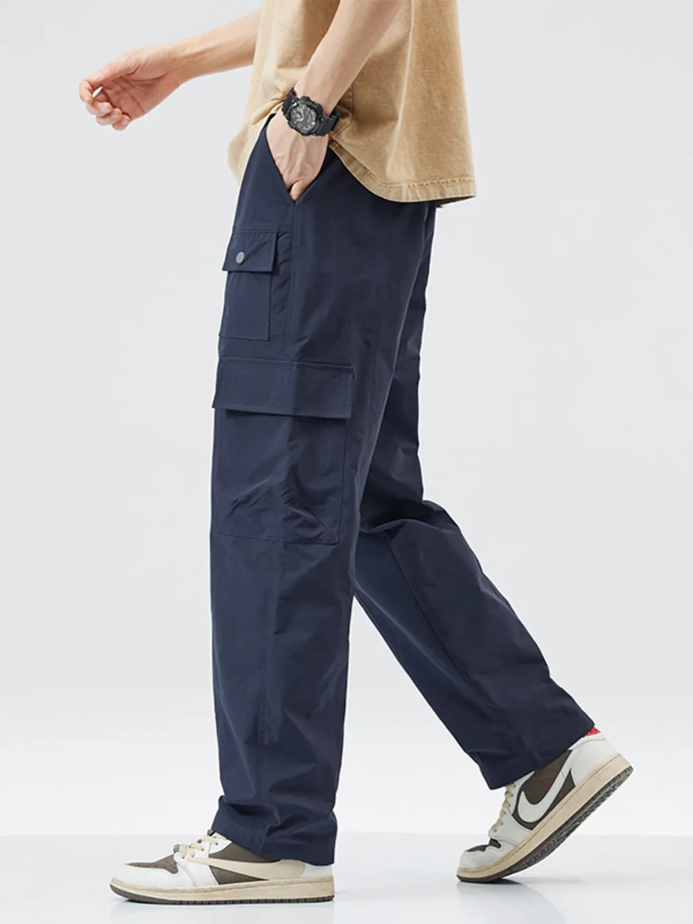Men's Full Size Relaxed Fit Cargo Pants with Drawstring Plus Size, image 2