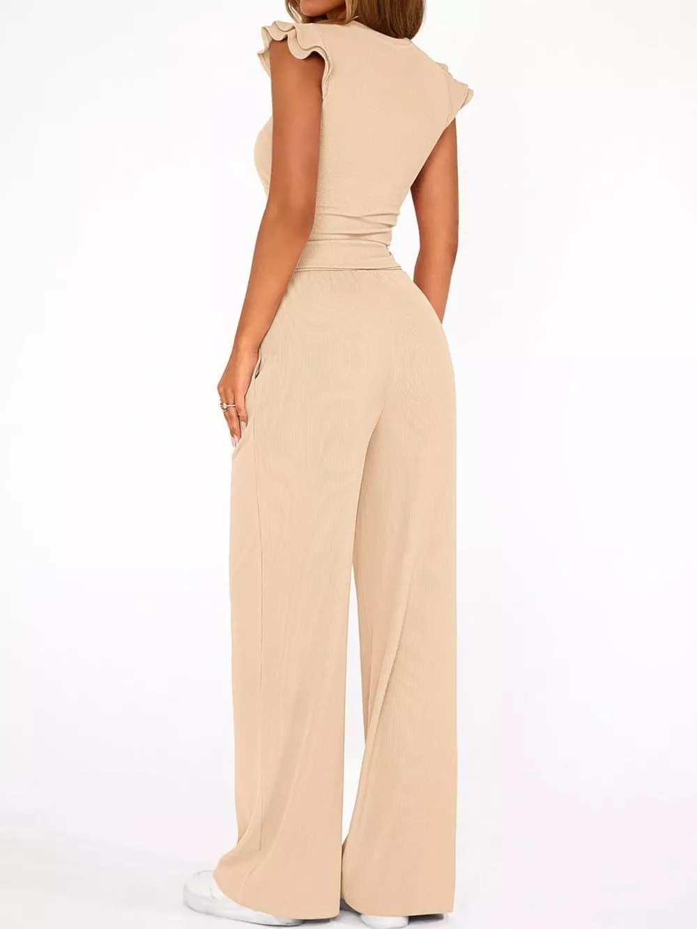 Ruffled Mock Neck Top and Wide Leg Pants Set, image 11