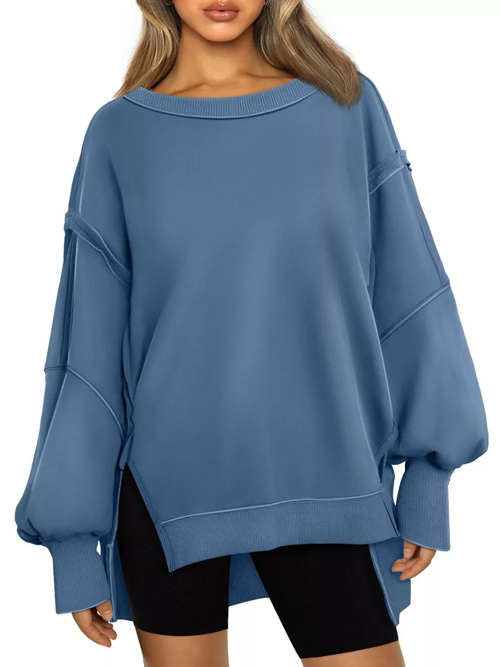 Side Slit Long Sleeve Oversized Sweatshirt, image 2