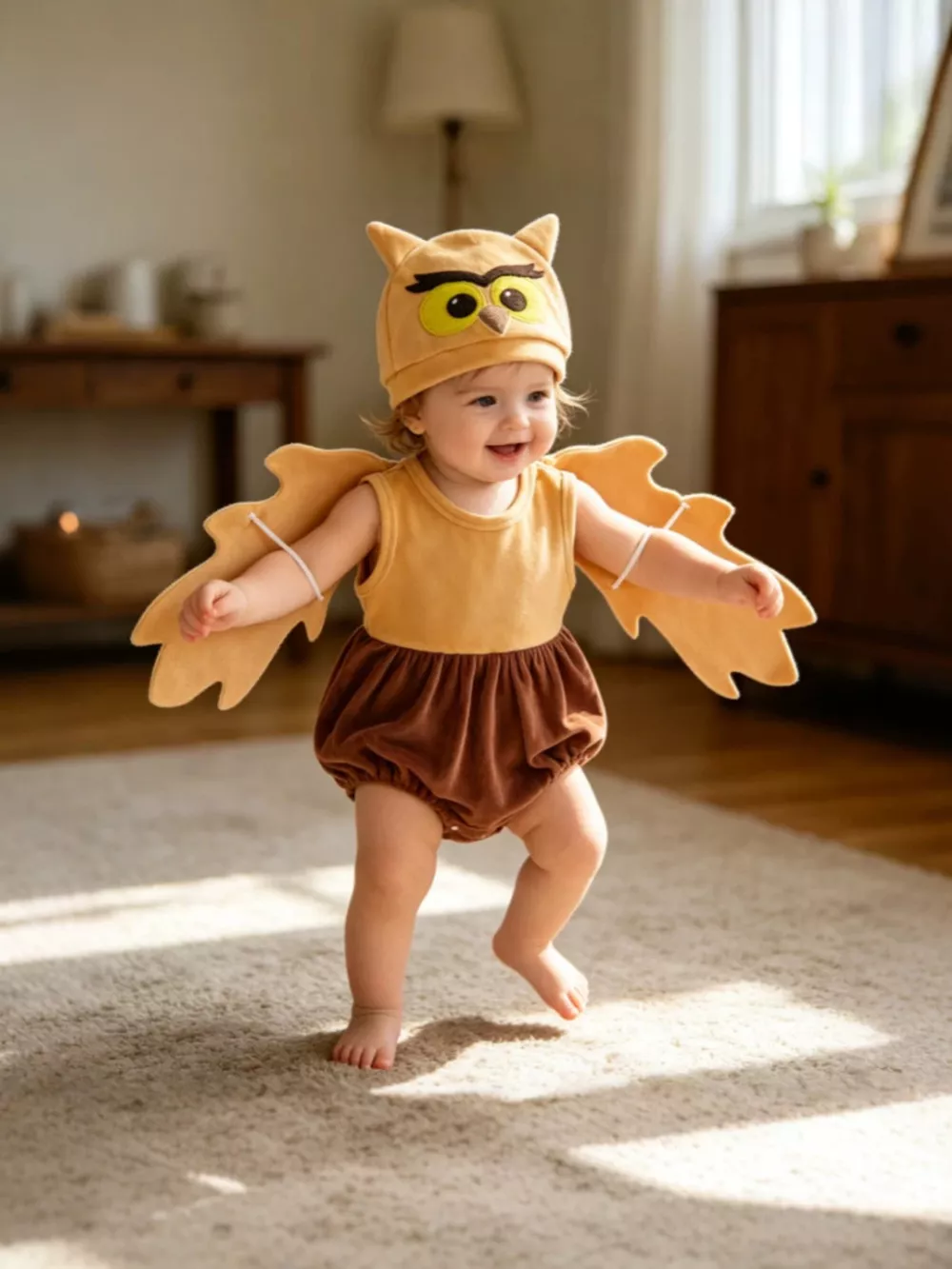 Children's Owl Wings Top and Bottom Set with Hat, image 3
