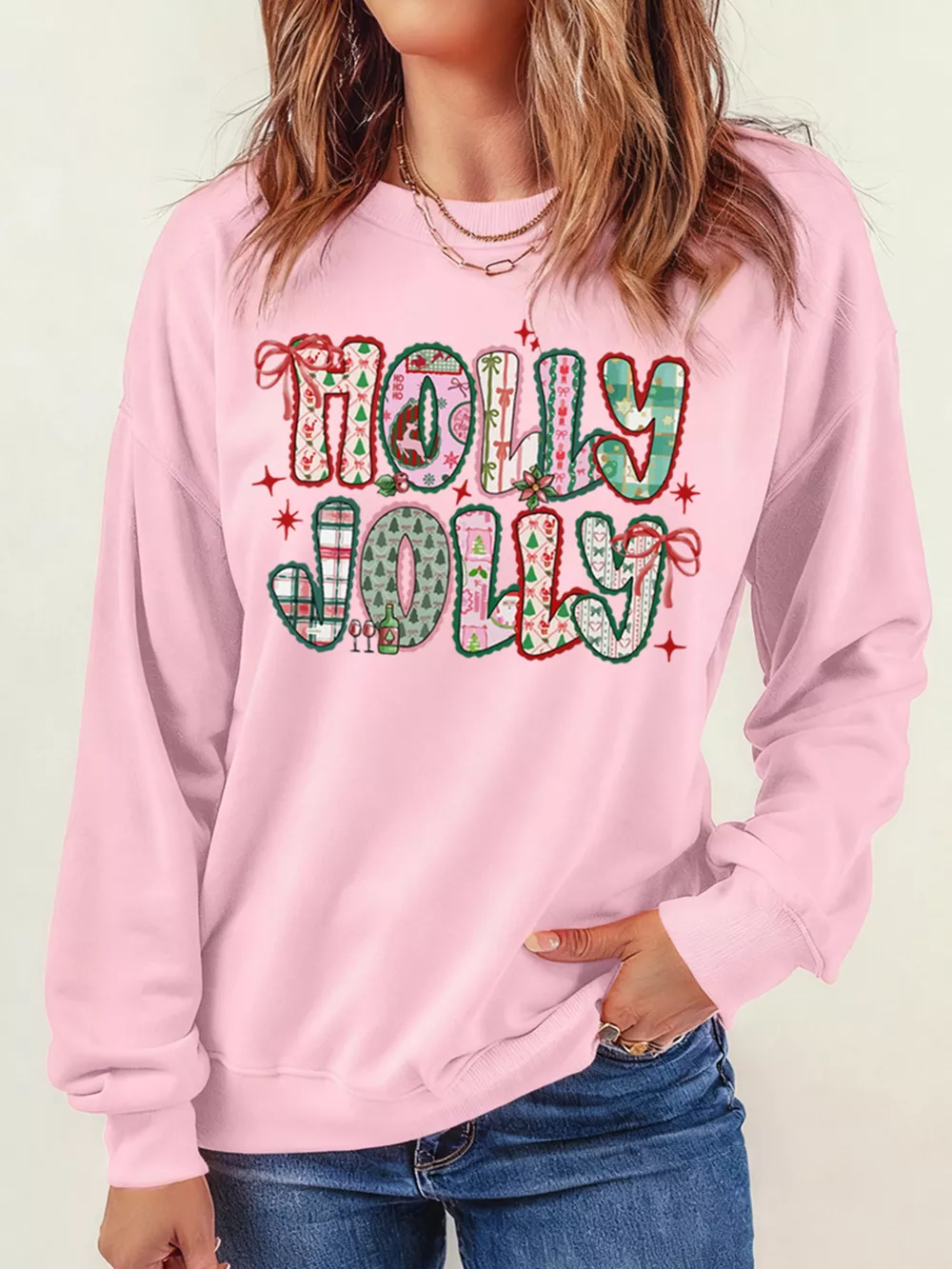 HOLLY JOLLY Cute Holiday Graphic Sweatshirt, image 2