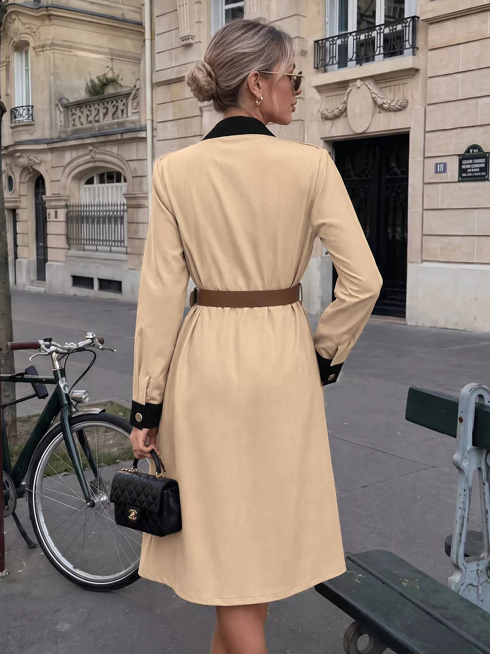 Contrast Lapel Button Front Midi Shirt Dress, image 5