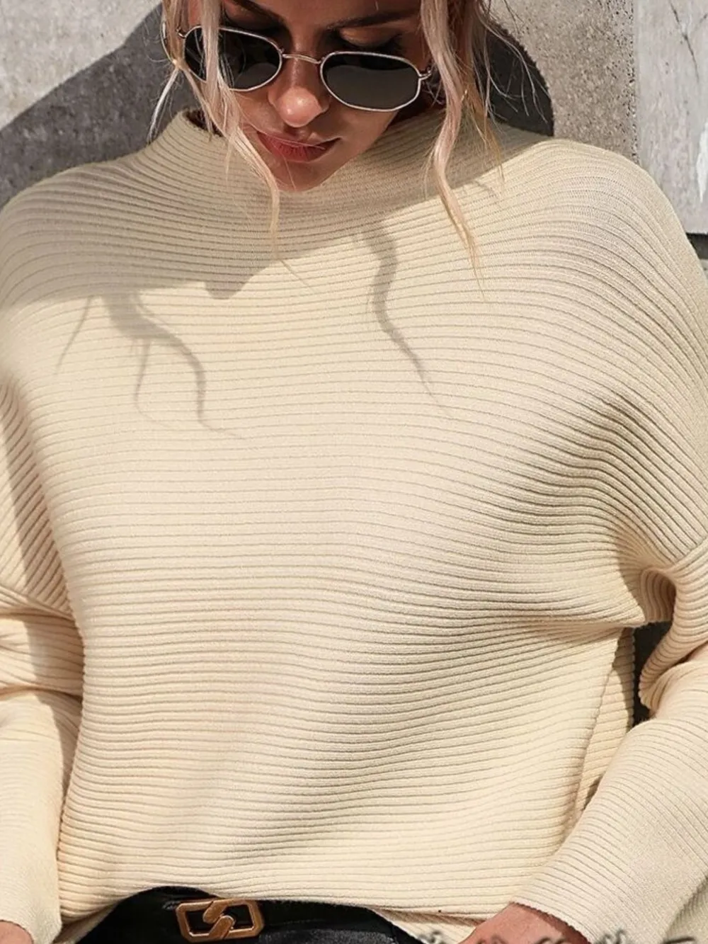 Mock Neck Drop Shoulder Knit Top, image 3