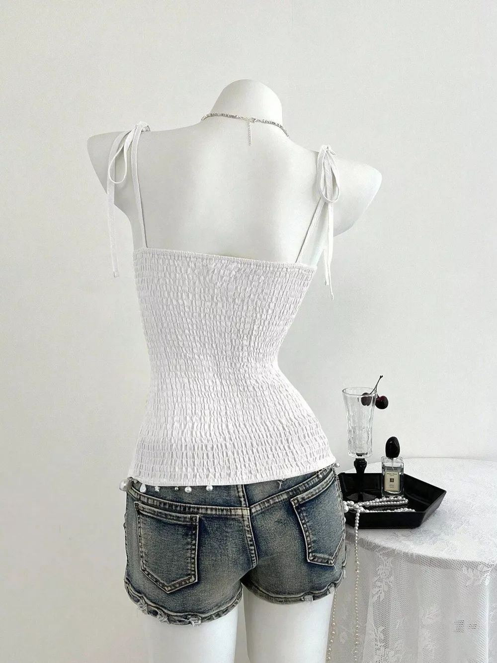 Lace-Trimmed Tie Shoulder Cami, image 12