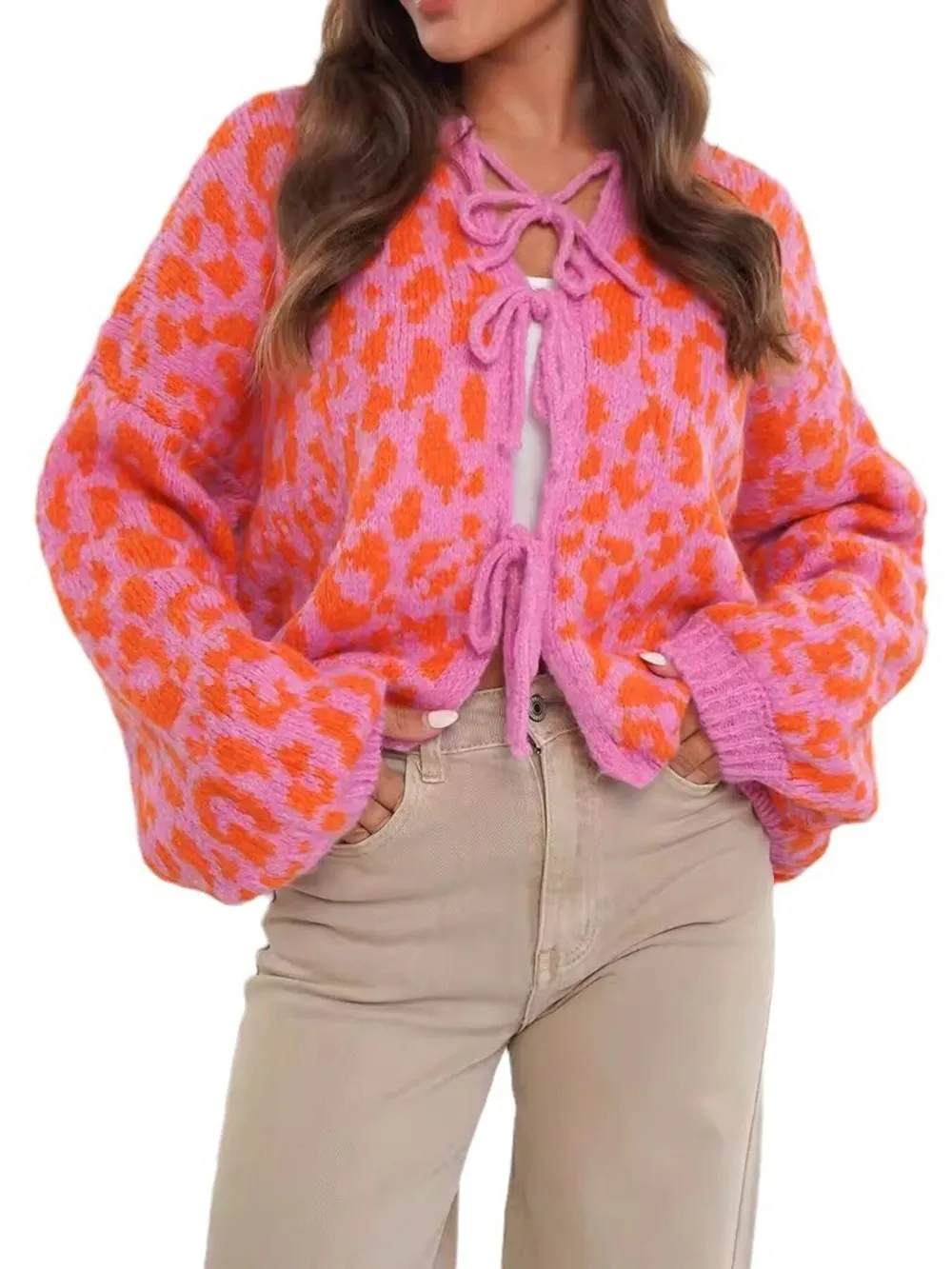 Leopard Tie Front Cardigan, image 11