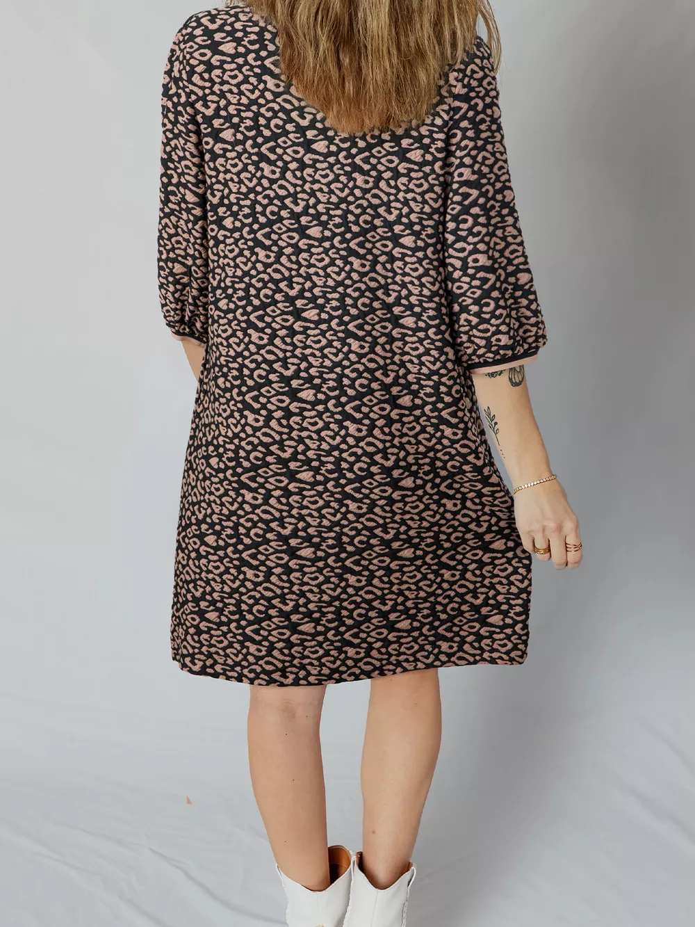 Leopard Print Bubble Sleeve Shift Mini Dress, image 5