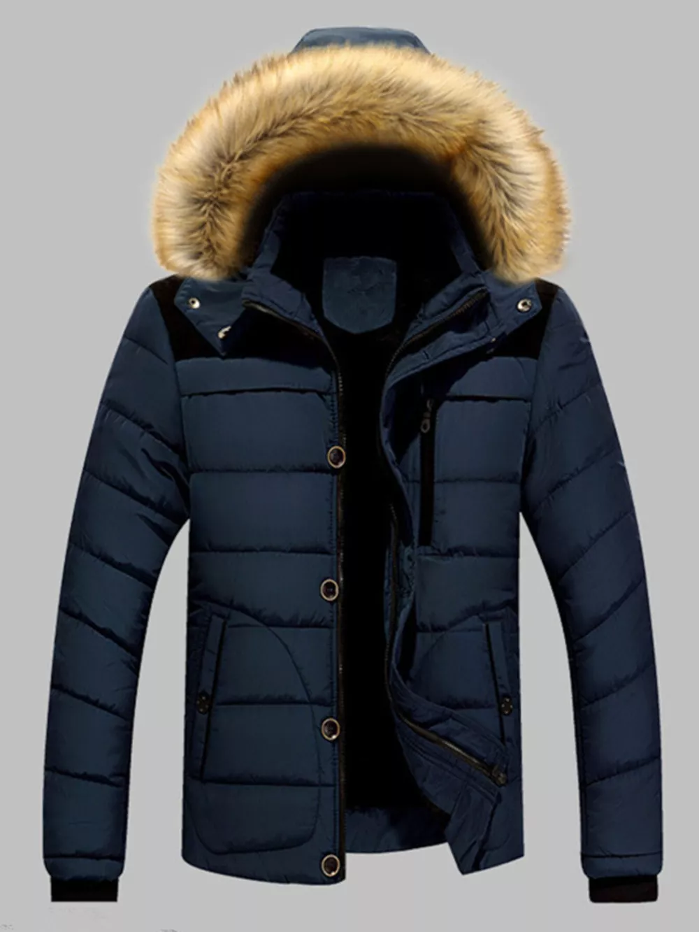 Men's Plus Size Padded Fur Hood Puffer Jacket, image 3
