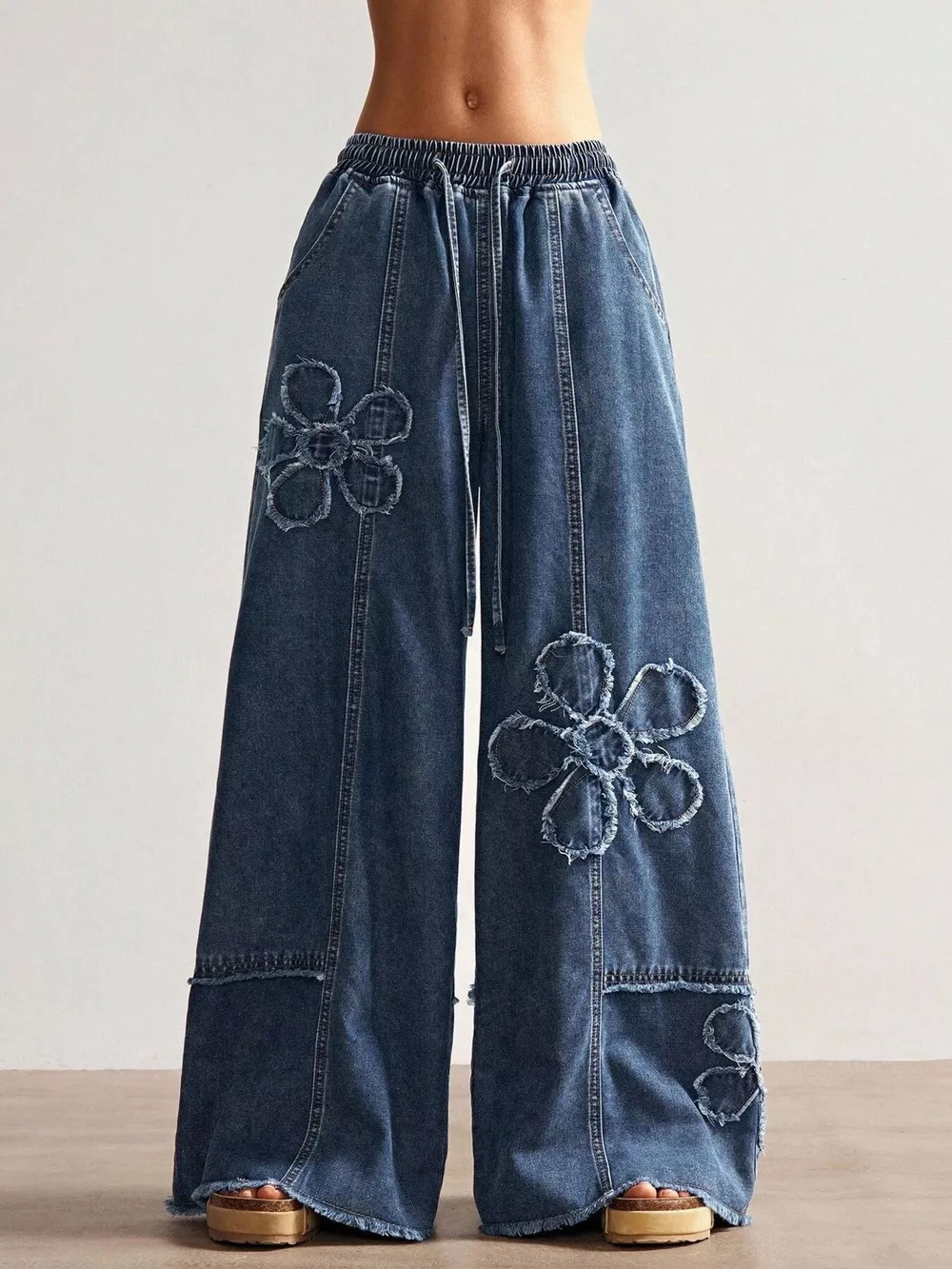 Floral Appliques Wide Leg Jeans, image 4