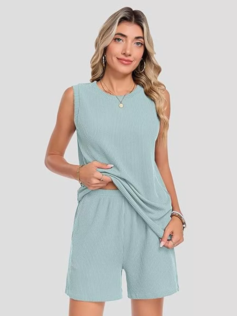 Casual Ribbed Knit Sleeveless Top and Shorts Set, image 20