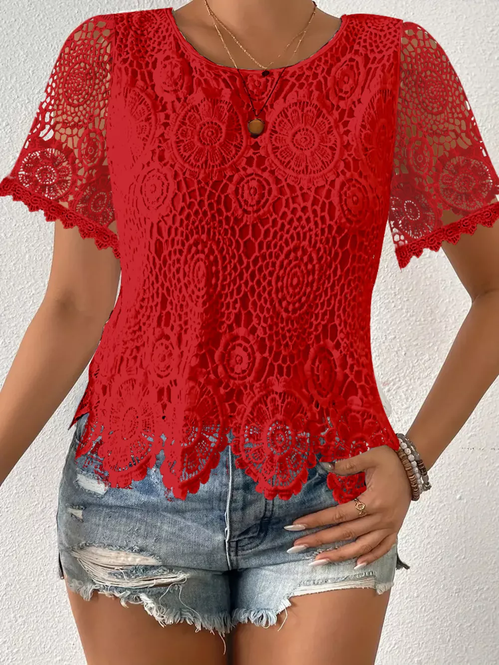 Lace Short Sleeve Blouse, image 14