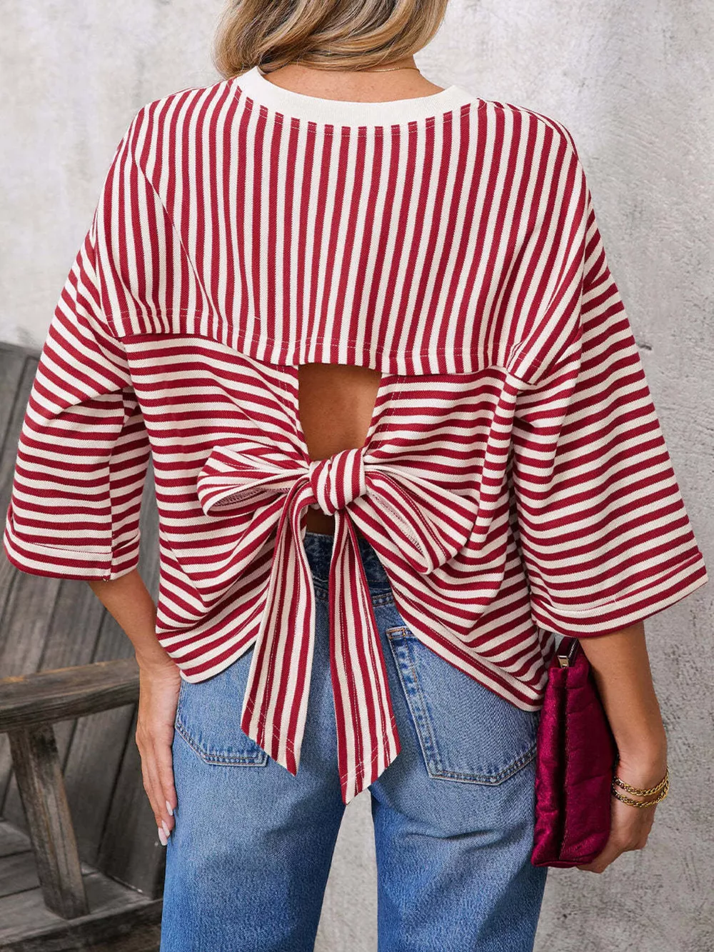 Striped Back Bow Tie T-Shirt, image 14