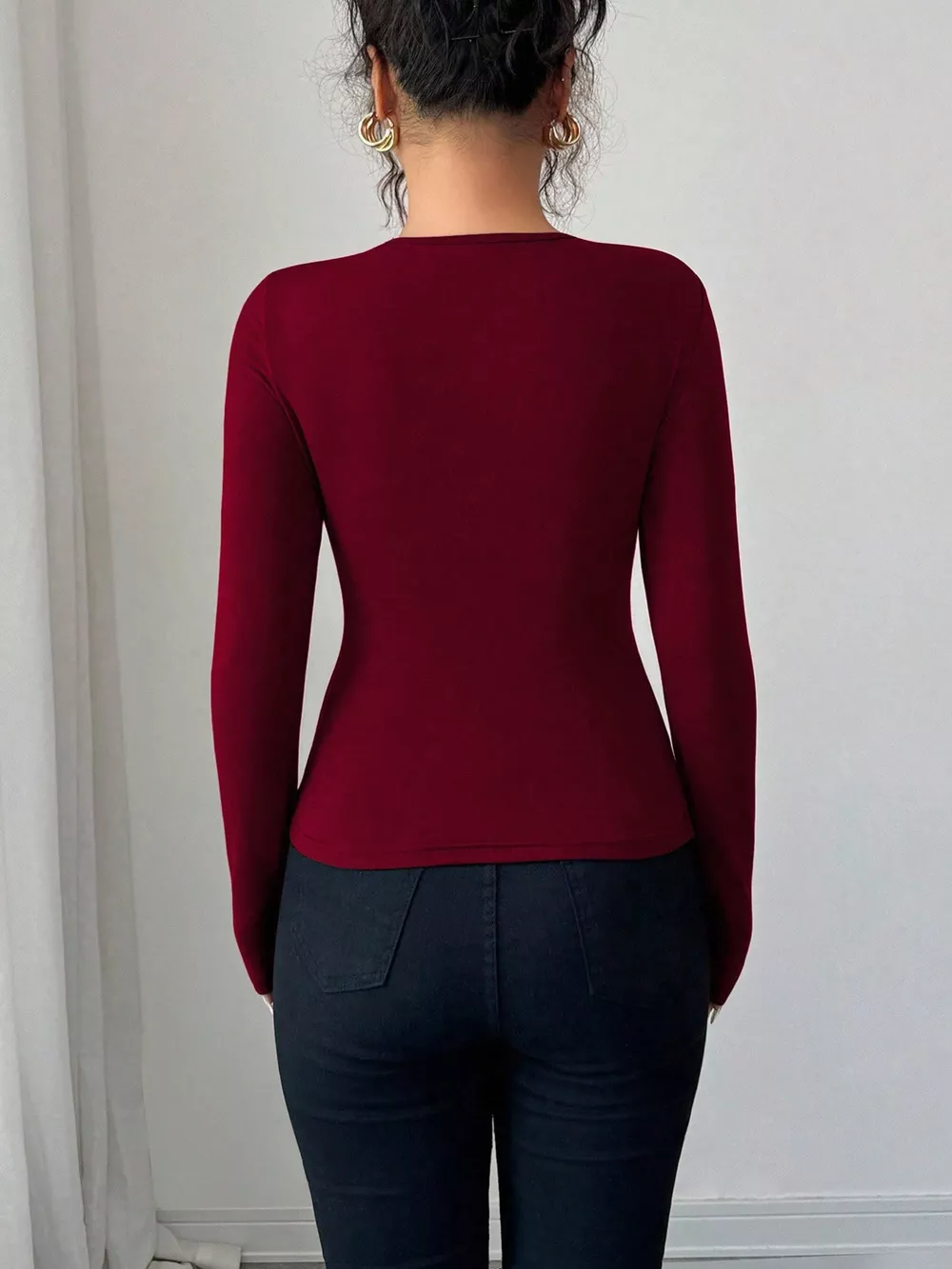 Twist Front Ring Detail Long Sleeve T-Shirt, image 7