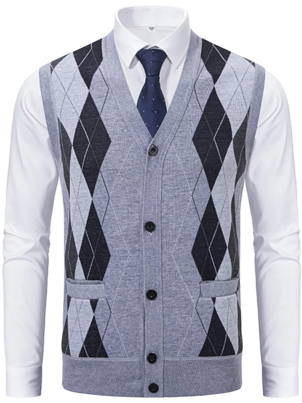 Men's Plus Size Classic Argyle Pattern Knitted Sweater Vest, image 5