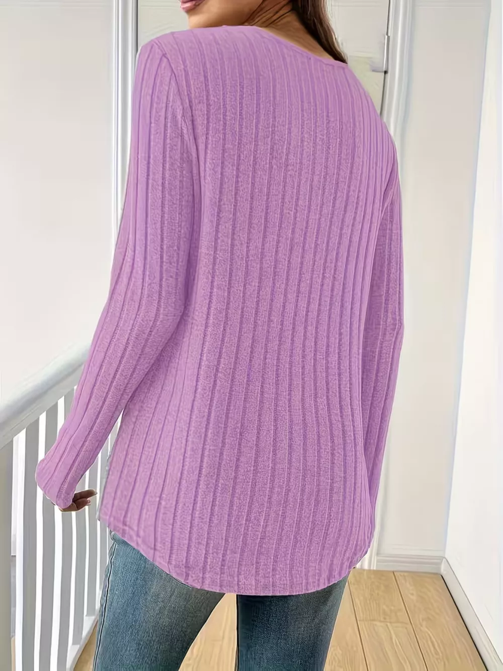 Ribbed Knit Long Sleeve T-Shirt, image 14