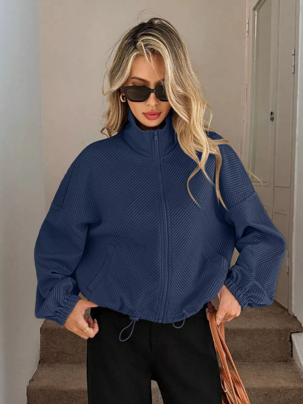 Drawstring Hem Textured Long Sleeve Jacket, image 13