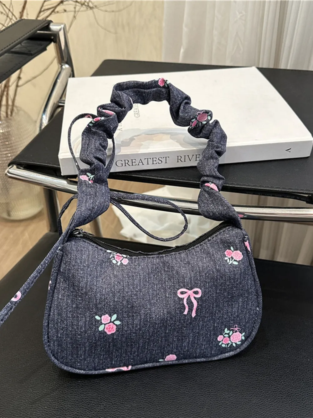 Embroidered Ruched Strap Shoulder Bag, image 3