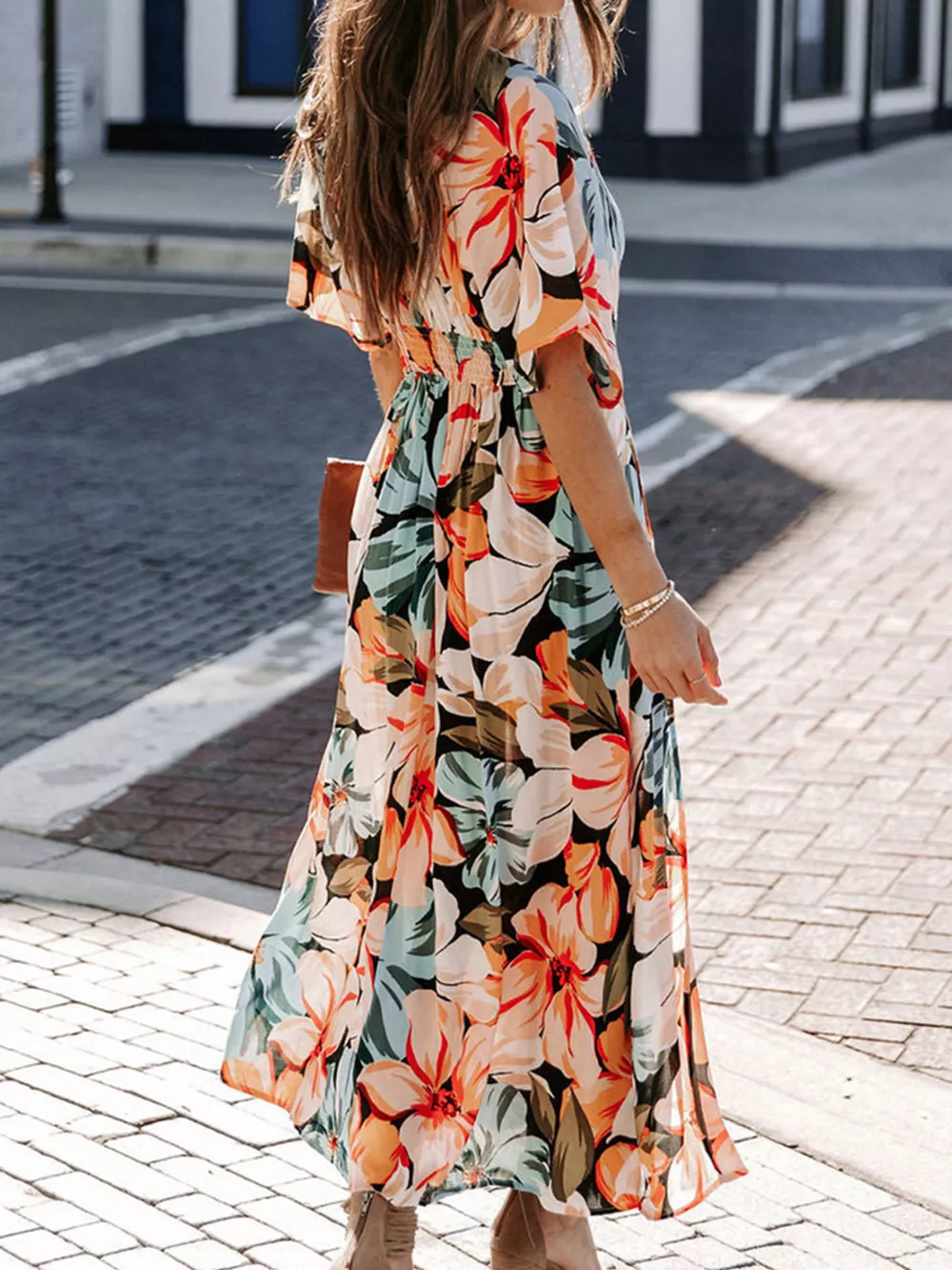 Floral Print V-Neck High Slit Maxi Dress, image 3